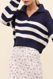 Casual Daily Striped Contrast Turndown Collar Tops