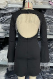 Sexy Celebrities Solid Tassel Hollowed Out Square Collar A Line Dresses