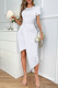Sexy Solid Fold Asymmetrical O Neck Irregular Dress Short Sleeve Dress