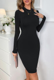 Casual Simplicity Solid Hollowed Out O Neck One Step Skirt Dresses