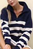 Casual Daily Striped Contrast Turndown Collar Tops