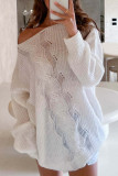 Casual Solid Hollowed Out See-through Oblique Collar Tops