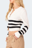 Casual Daily Striped Zipper Weave O Neck Tops