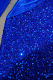 Elegant Solid Sequins Sequined V Neck Wrapped Skirt Dresses