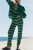 Casual Striped Contrast Weave O Neck Long Sleeve Two Pieces