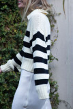Casual Daily Striped Contrast Turndown Collar Tops