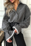 Celebrities Elegant Polka Dot Lace Buckle Shirt Collar Tops