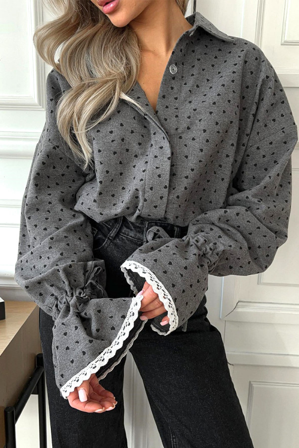 Celebrities Elegant Polka Dot Lace Buckle Shirt Collar Tops