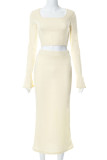 Sexy Solid Patchwork Square Collar Long Sleeve Two Pieces