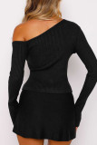 Sexy Simplicity Solid Zipper Oblique Collar Tops