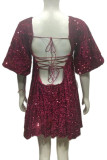 Sexy Solid Sequins Sequined Square Collar Princess Dresses