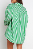 Casual Daily Striped Frenulum Turndown Collar Long Sleeve Two Pieces