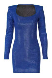 Elegant Solid Patchwork Square Collar Wrapped Skirt Dresses