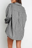 Casual Daily Striped Frenulum Turndown Collar Long Sleeve Two Pieces