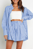 Casual Daily Striped Frenulum Turndown Collar Long Sleeve Two Pieces