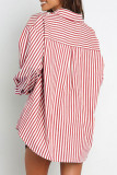 Casual Daily Striped Frenulum Turndown Collar Long Sleeve Two Pieces