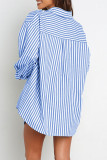 Casual Daily Striped Frenulum Turndown Collar Long Sleeve Two Pieces