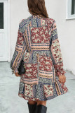 Casual Vintage Geometric Printing Turndown Collar Printed Dress Dresses