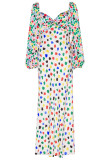 Sweet Elegant Print Polka Dot Contrast V Neck Printed Dress Dresses