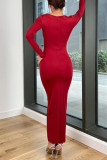 Sexy Simplicity Solid O Neck One Step Skirt Dresses
