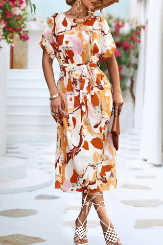 Bohemian Elegant Geometric Print Bandage O Neck A Line Dresses