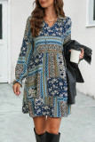 Casual Vintage Geometric Printing Turndown Collar Printed Dress Dresses