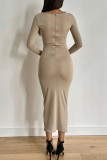 Sexy Simplicity Solid O Neck One Step Skirt Dresses