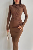 Sexy Simplicity Solid O Neck One Step Skirt Dresses
