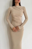 Sexy Simplicity Solid O Neck One Step Skirt Dresses