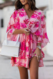 Elegant Floral Patchwork V Neck Printed Dress Dresses