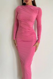 Sexy Simplicity Solid O Neck One Step Skirt Dresses