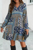 Casual Vintage Geometric Printing Turndown Collar Printed Dress Dresses