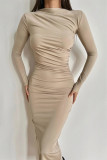 Sexy Simplicity Solid O Neck One Step Skirt Dresses