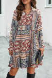 Casual Vintage Geometric Printing Turndown Collar Printed Dress Dresses