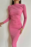 Sexy Simplicity Solid O Neck One Step Skirt Dresses