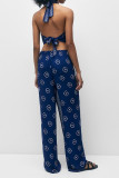 Sexy Vacation Geometric Print Patchwork Halter Sleeveless Two Pieces