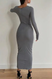 Sexy Simplicity Solid O Neck One Step Skirt Dresses