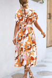 Bohemian Elegant Geometric Print Bandage O Neck A Line Dresses