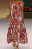 Casual Geometric Print Pocket Contrast O Neck A Line Dresses