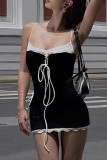 Sexy Street Solid Bandage Contrast Square Collar Sling Dress Dresses