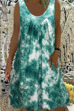 Casual Gradual Change Print Pocket U Neck Sleeveless Dress Dresses