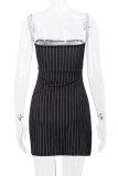 Sexy Street Striped Lace With Bow Square Collar Sling Dress Dresses