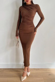 Sexy Simplicity Solid O Neck One Step Skirt Dresses