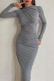Sexy Simplicity Solid O Neck One Step Skirt Dresses