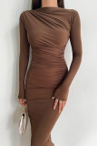 Sexy Simplicity Solid O Neck One Step Skirt Dresses