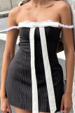 Sexy Street Striped Lace With Bow Square Collar Sling Dress Dresses