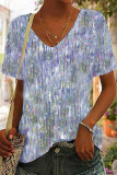 Street Gradual Change Print Sequined V Neck T-Shirts