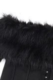 Sexy Solid Buckle Feathers Off the Shoulder Tops