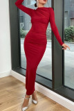 Sexy Simplicity Solid O Neck One Step Skirt Dresses