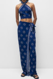 Sexy Vacation Geometric Print Patchwork Halter Sleeveless Two Pieces